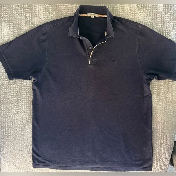 Burberry London Navy Polo Shirt 👕 Classic Logo | Men’s L (Slim Fit) Cotton - Picture 5 of 14